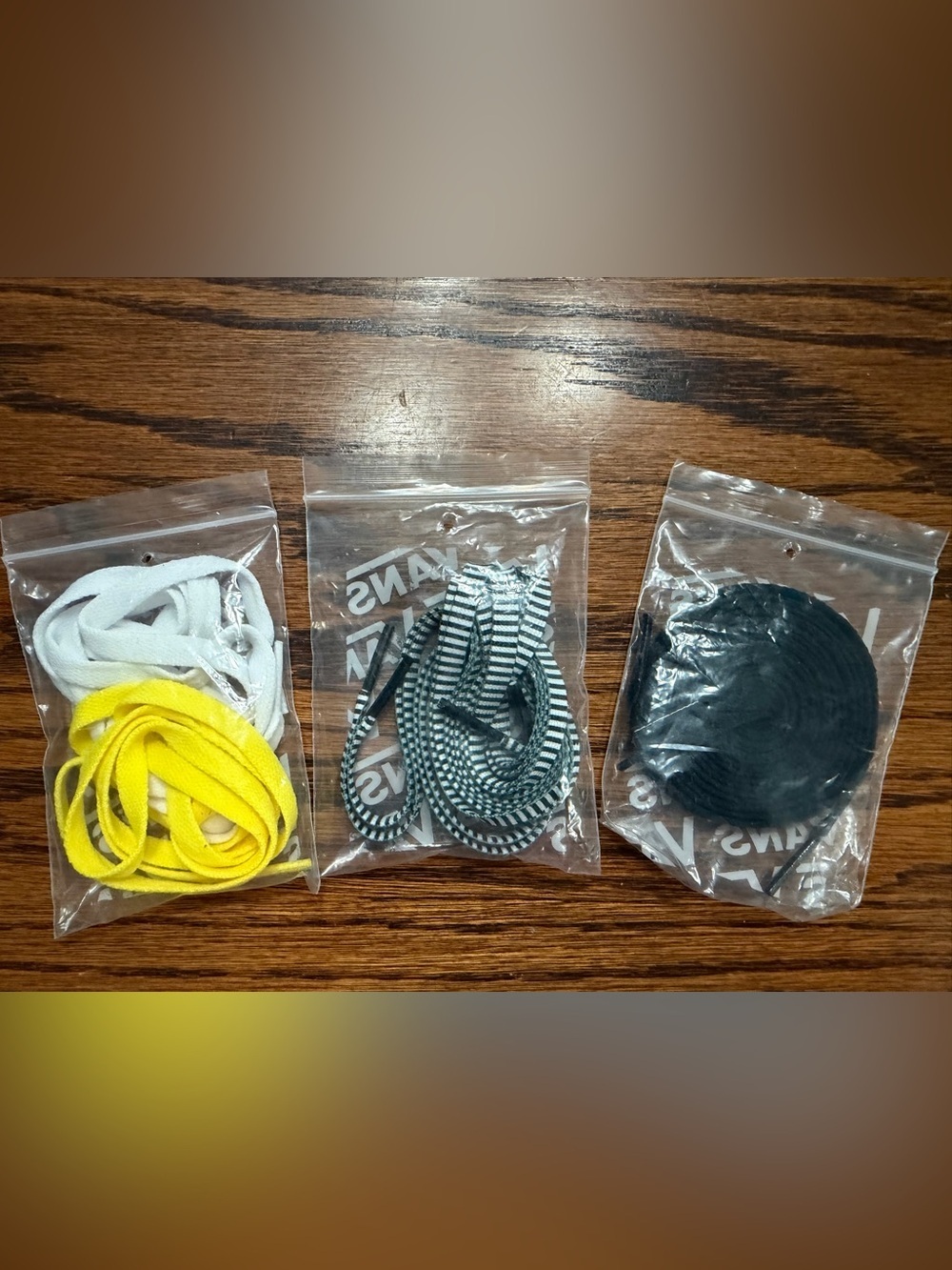 Vans Replacement Flat Shoelaces - 2 Yellow/White, 2 Black/White Striped, 2 Black - Picture 2 of 2
